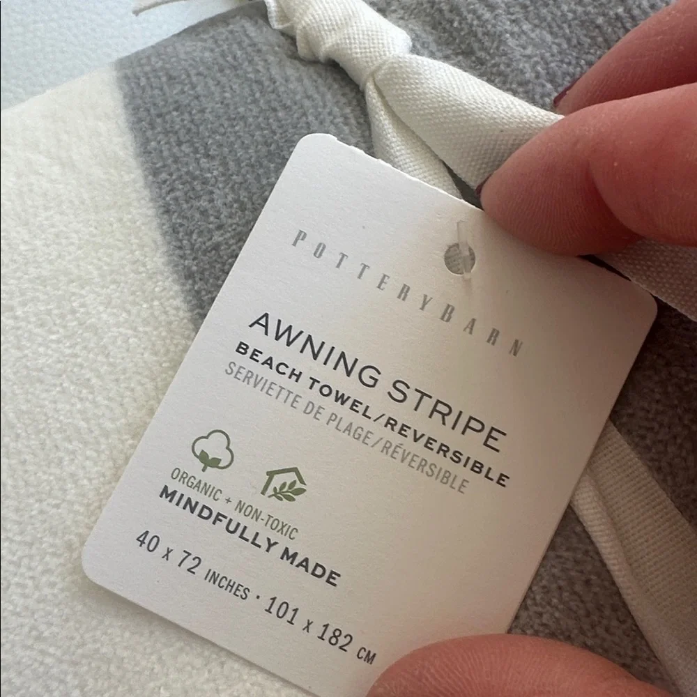 NWT Pottery Barn Reversible Awning Striped Organic Beach Towel